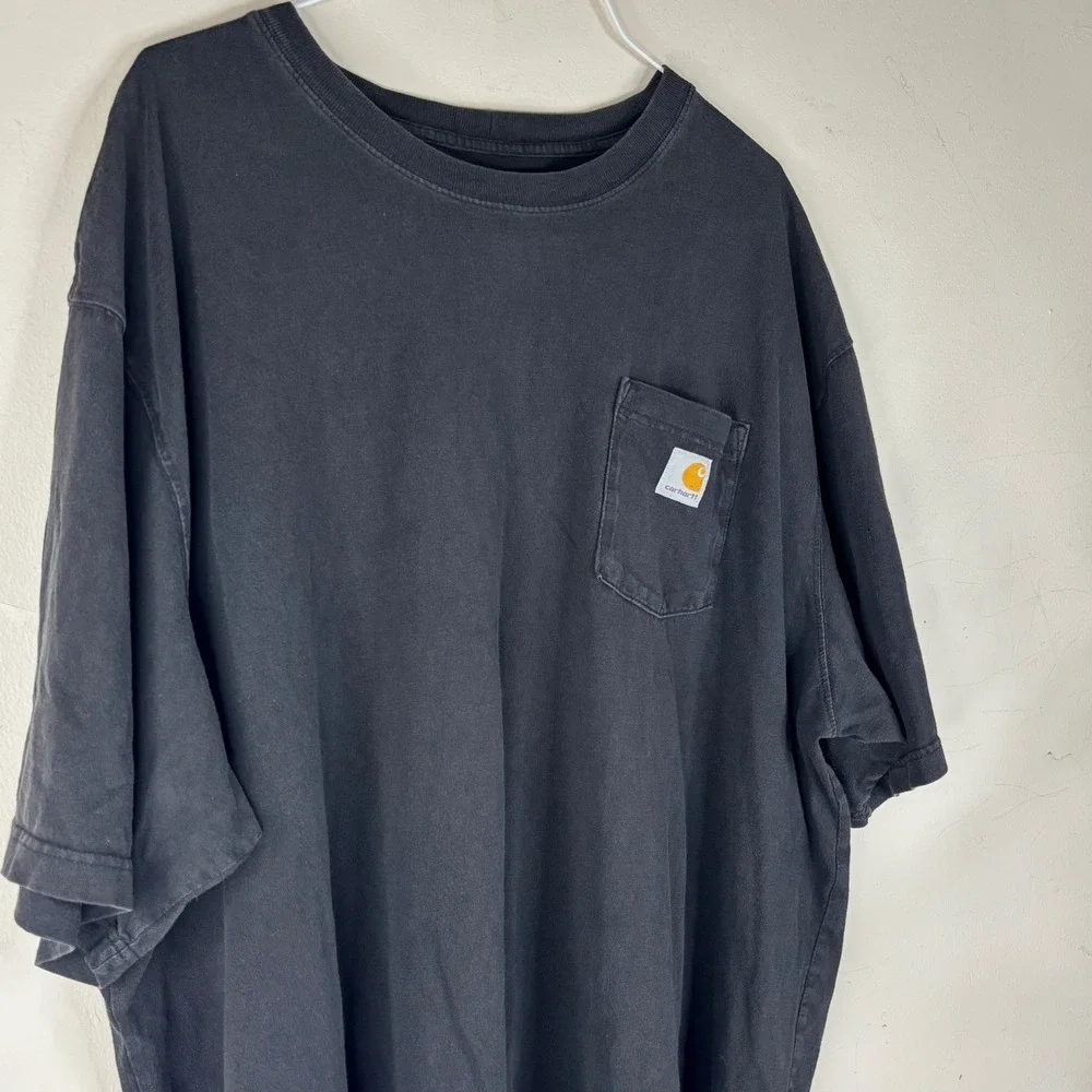 Carhartt Pocket T-Shirt K87 Mens 3XL Black Cotton Loose Fit Workwear Tee Pinhole
